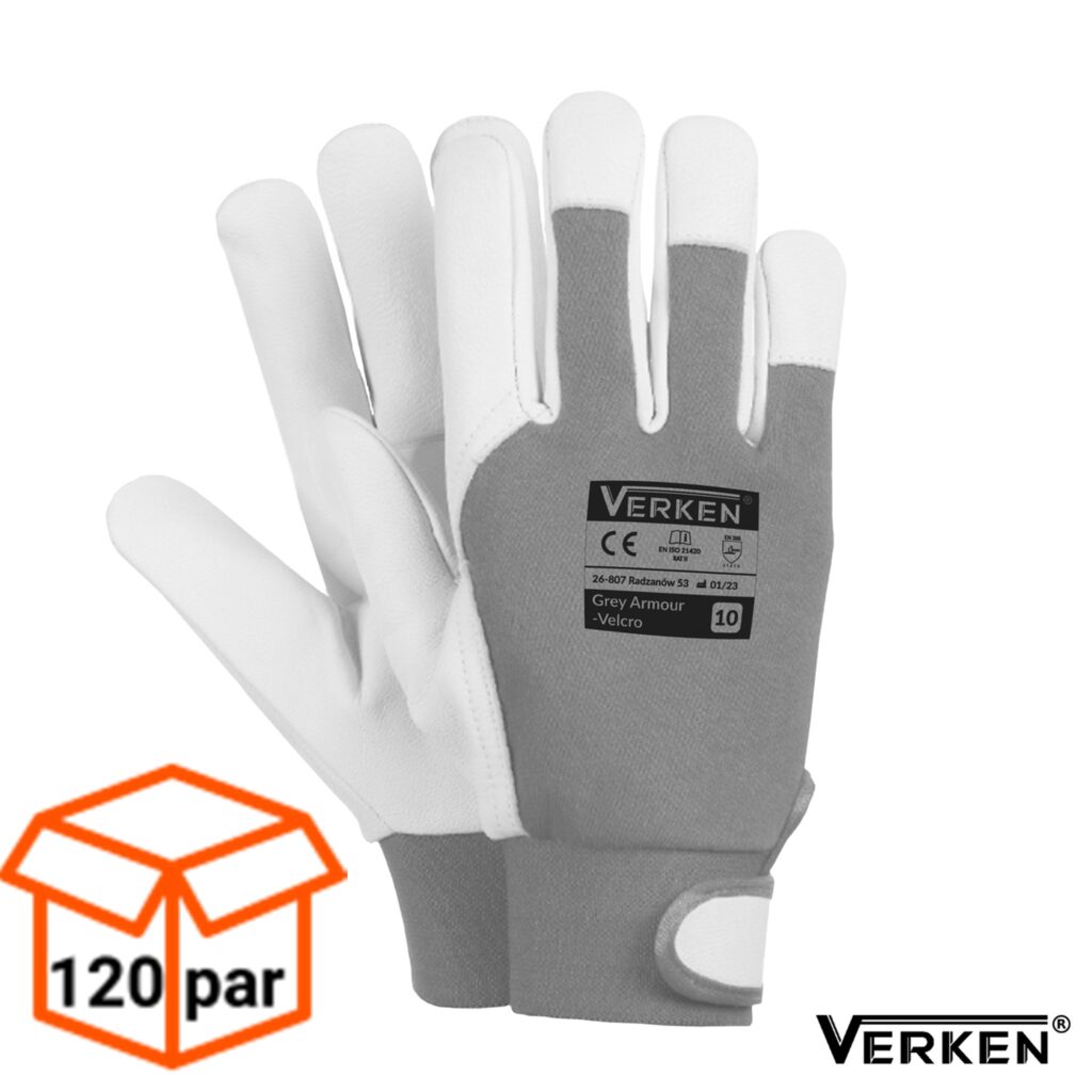 Rękawice monterskie skórzane GREY ARMOUR VELCRO 120 PAR -1 KARTON 6,40 zł para