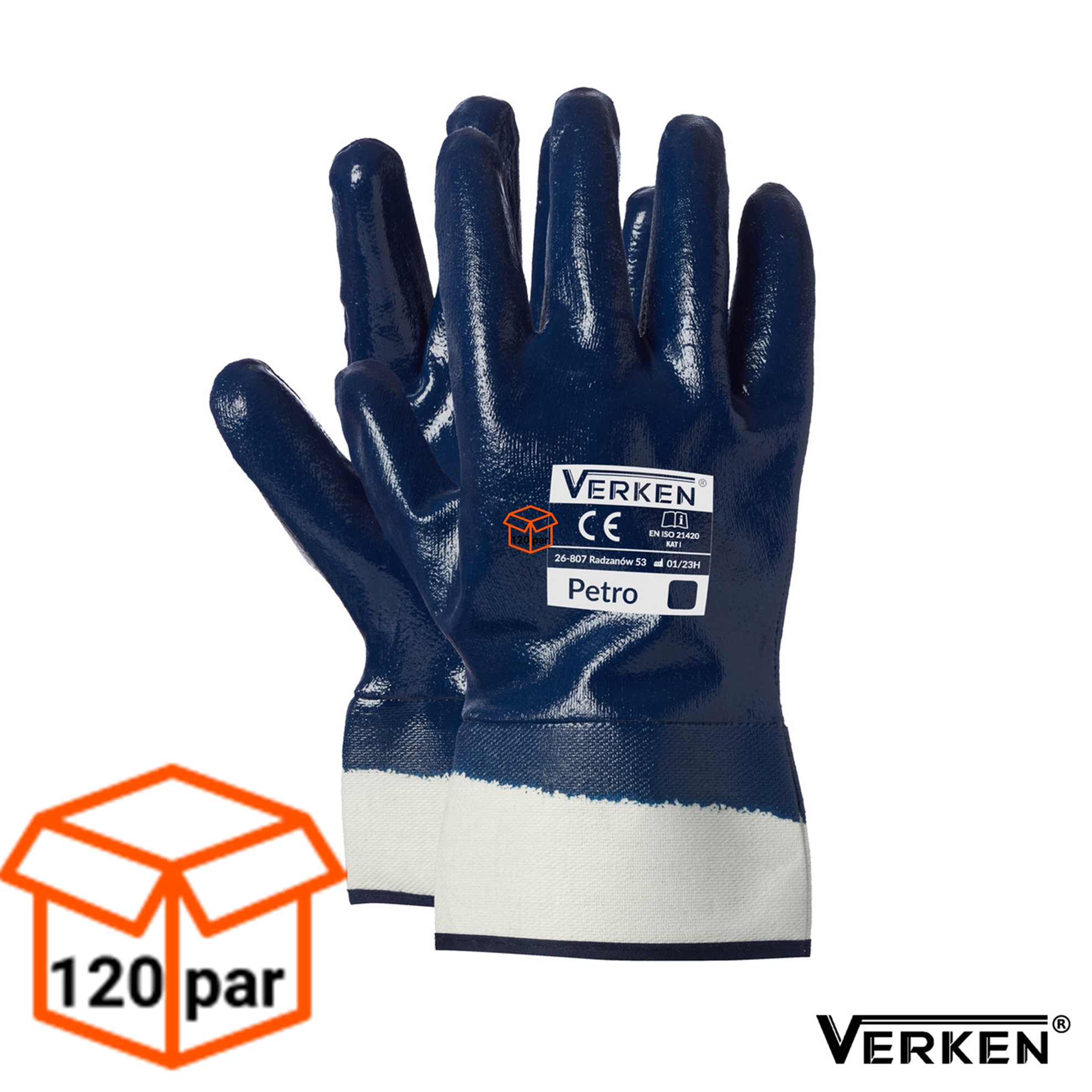 Rękawice robocze olejoodporne powlekane nitrylem PETRO 120 PAR -1 KARTON 3,55 zł para